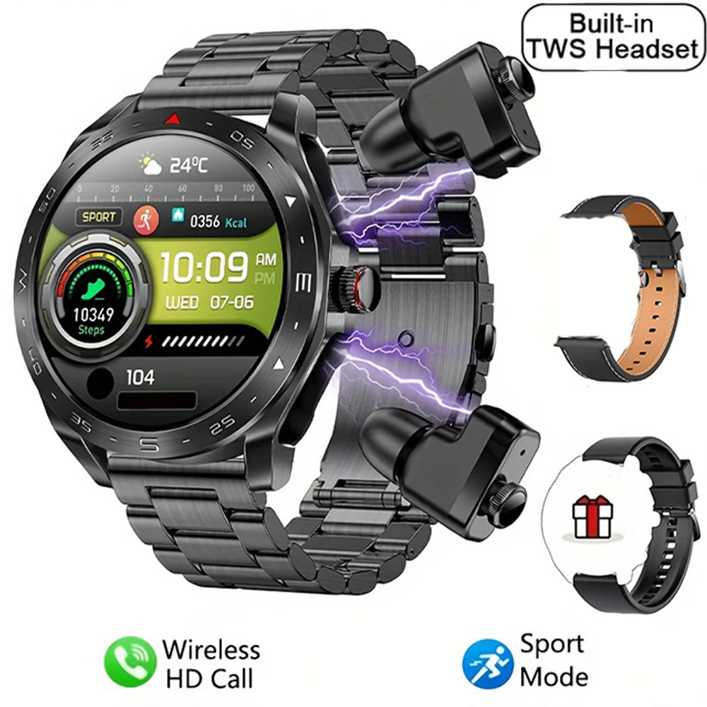 2-In-1 Silica Gel Bluetooth Earphones With Round Smartwatch