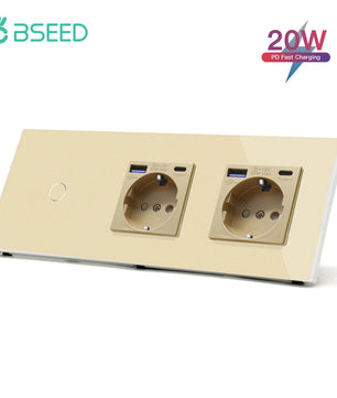Bseed 10A Alloy 3 Gang Touch Switch With Double Wall Socket
