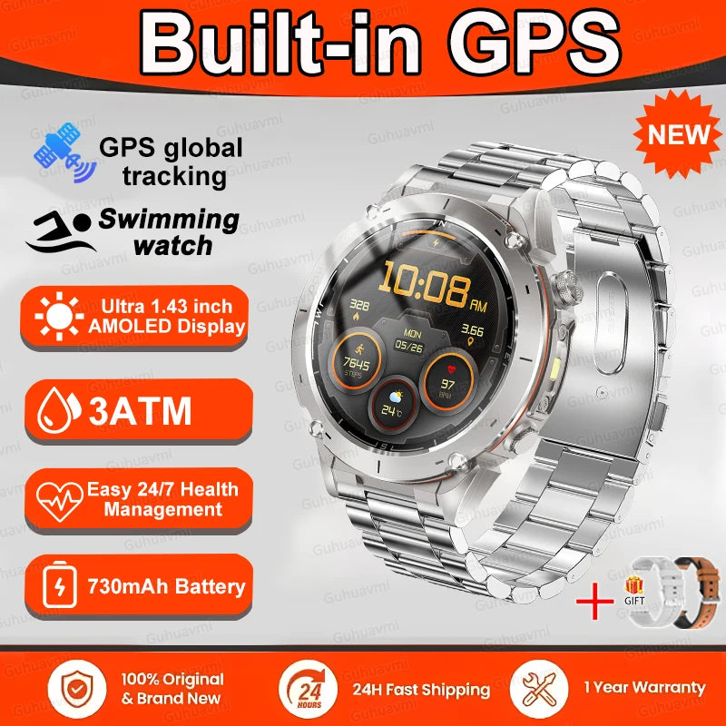 Fine Steel Waterproof Android Round Shaped Bluetooth Smartwatch
