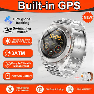 Fine Steel Waterproof Distance Tracker Round Shaped Smartwatch
