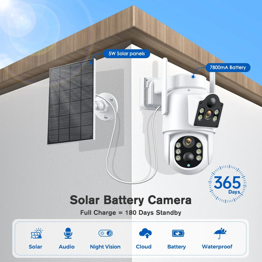 1080p 8MP 4K Solar Wifi Outdoor Dual Lens Surveillance Camera