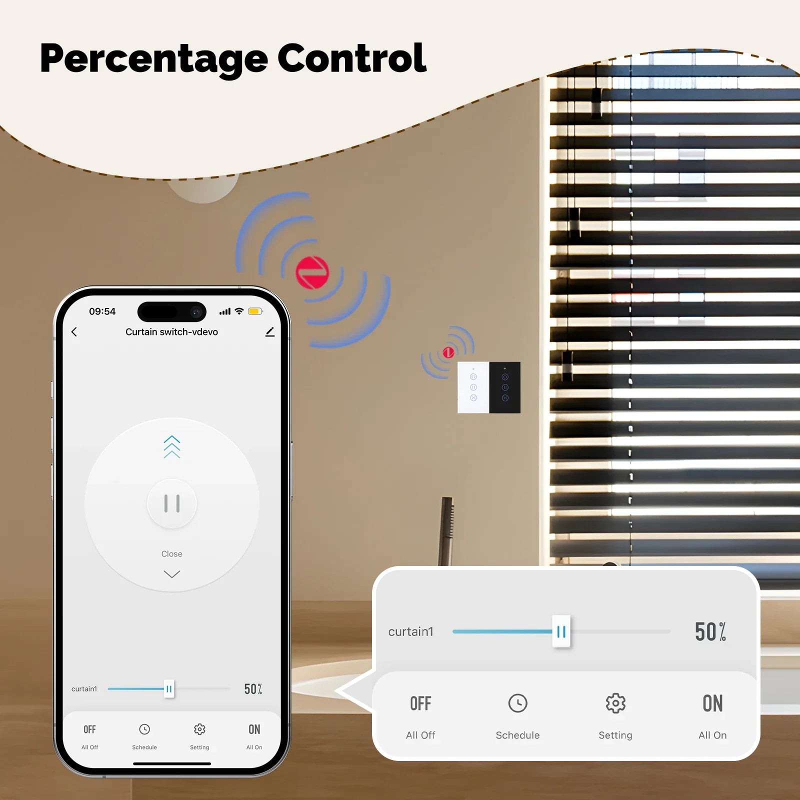 MOES Tuya ZigBee Glass RF Control Touch Curtain Switch