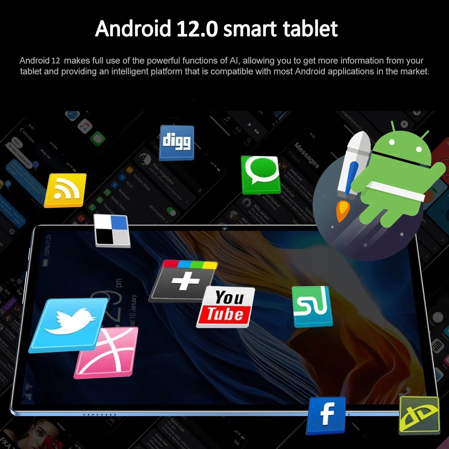 Sauenaneo 10.1-inch Android 8 Core 8GB RAM 512GB ROM Dual SIM Tablet