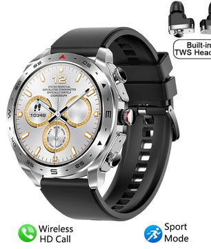 2-In-1 Waterproof Alloy AMOLED Display Smartwatch With Earphones