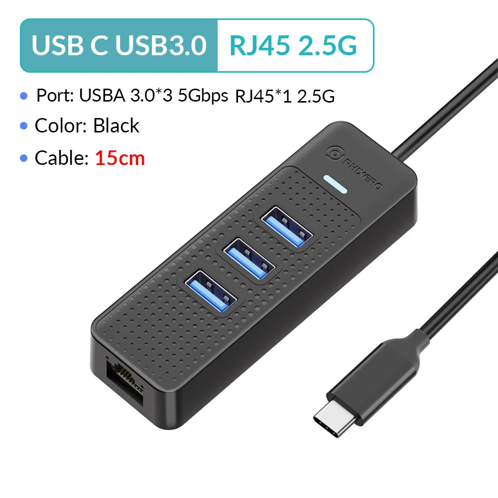 1000Mbps Ethernet Type-C USB 3.0 Hub With RJ45 USB Splitter