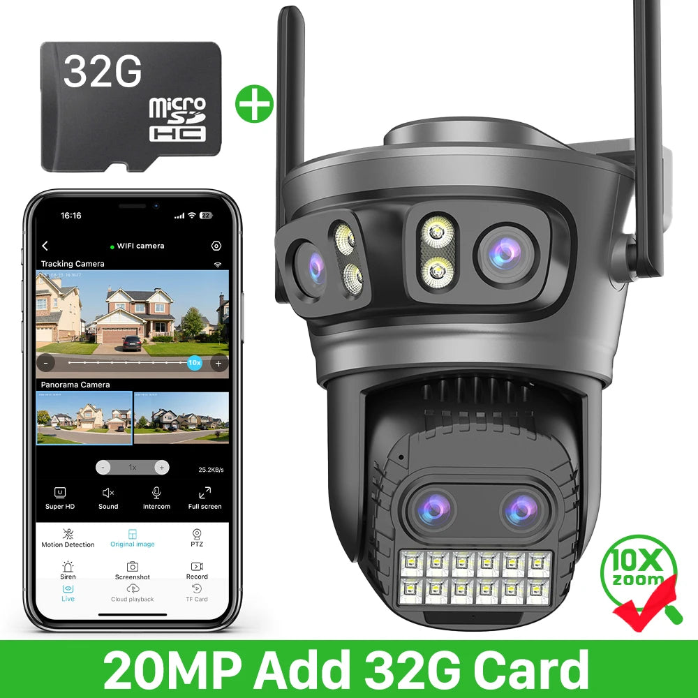 IP66 20MP Wifi Four Lens 10X Zoom Surveillance Camera