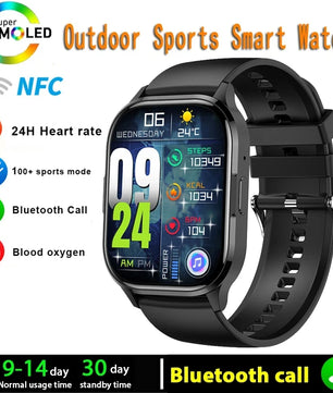 Silica Gel Waterproof Android Square Shaped Amoled Screen Smartwatch