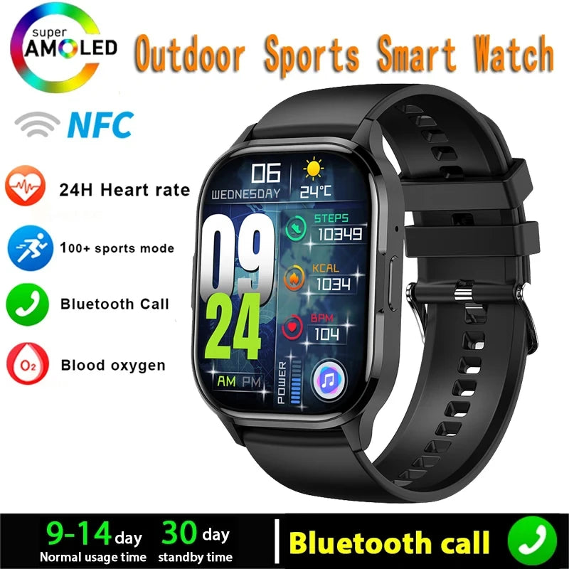 Silica Gel Waterproof Android Square Shaped Amoled Screen Smartwatch