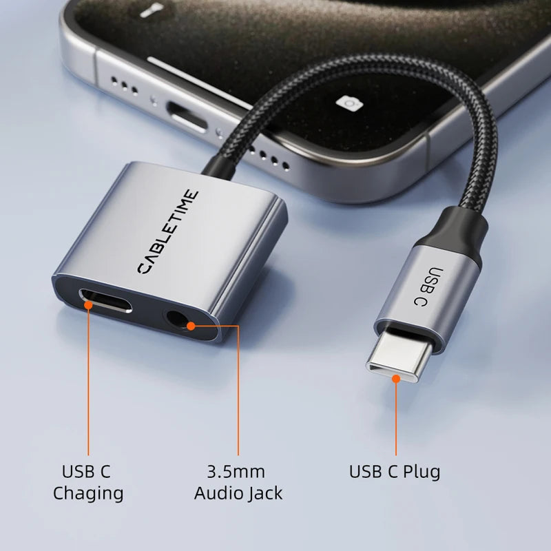 Aluminum Alloy USB C Headphone & Charger 2-IN-1 Adapter For Xiaomi