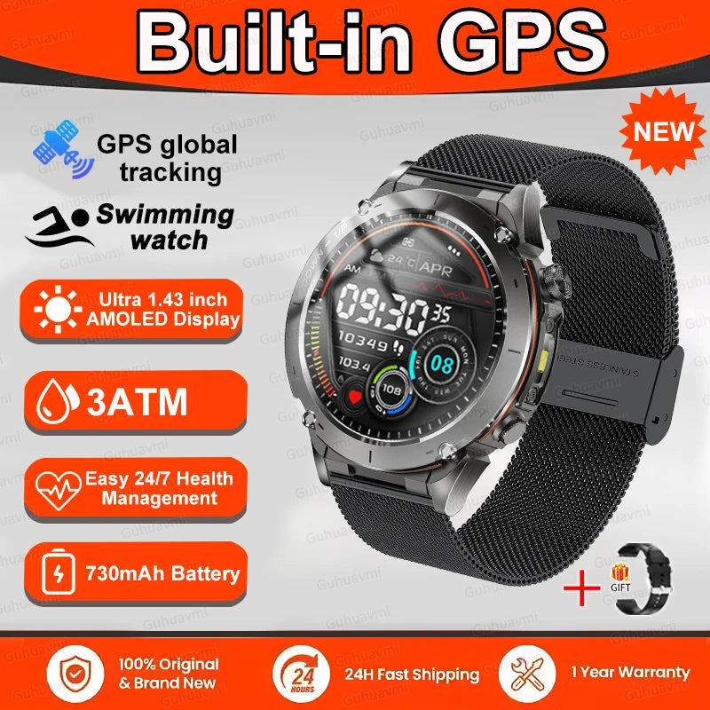 Fine Steel Waterproof Android Round Shaped Bluetooth Smartwatch