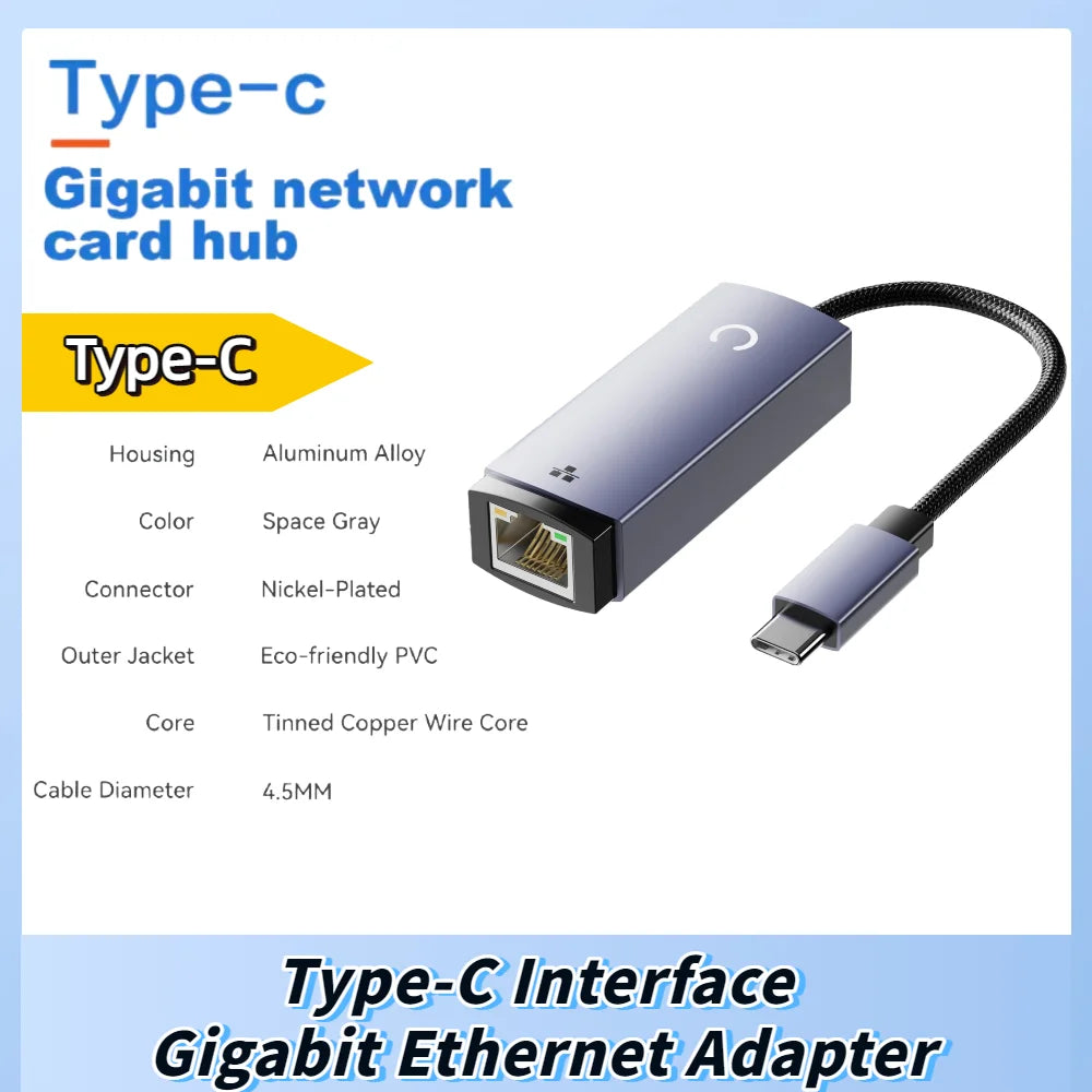 RJ45 USB 3.0 2.4GHz 1000Mbps USB Type C Adapter For MacBook