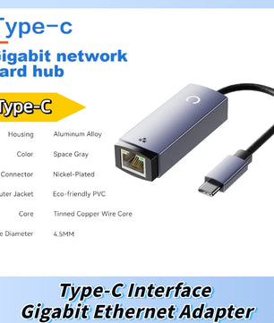 RJ45 USB 3.0 2.4GHz 1000Mbps USB Type C Adapter For MacBook