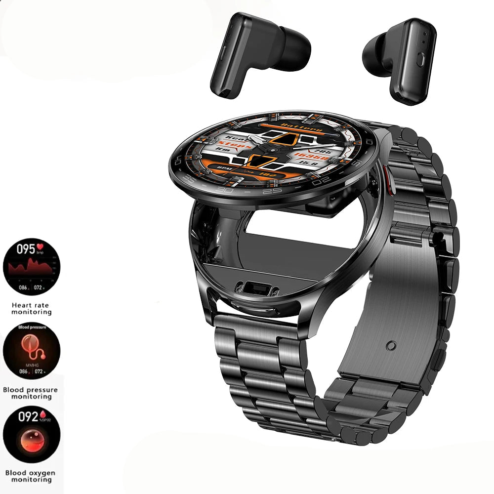 2-In-1 Bluetooth Earphones With Alloy AMOLED Display Smartwatch