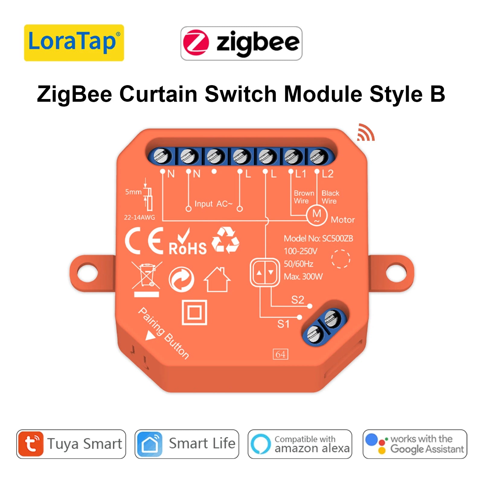 LoraTap 240V Plastic WiFi ZigBee Rolling Blinds Curtain Switch