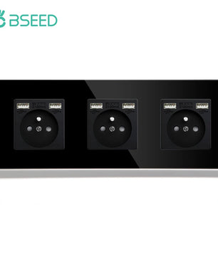 Bseed 16A Glass Panel Single Double Triple Electric Wall Socket