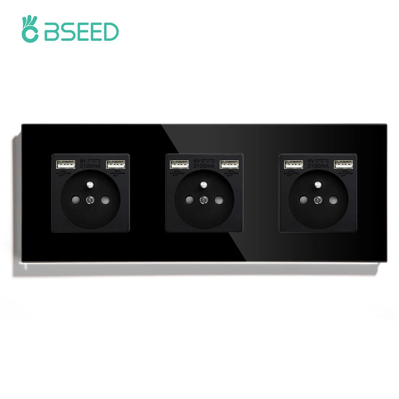 Bseed 16A Glass Panel Single Double Triple Electric Wall Socket