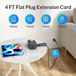 10A High Speed Extension Cord Portable Power Outlet for Travel