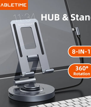 PD 100W Aluminum USB 3.0 8-IN-1 360 Rotating Stand Hub