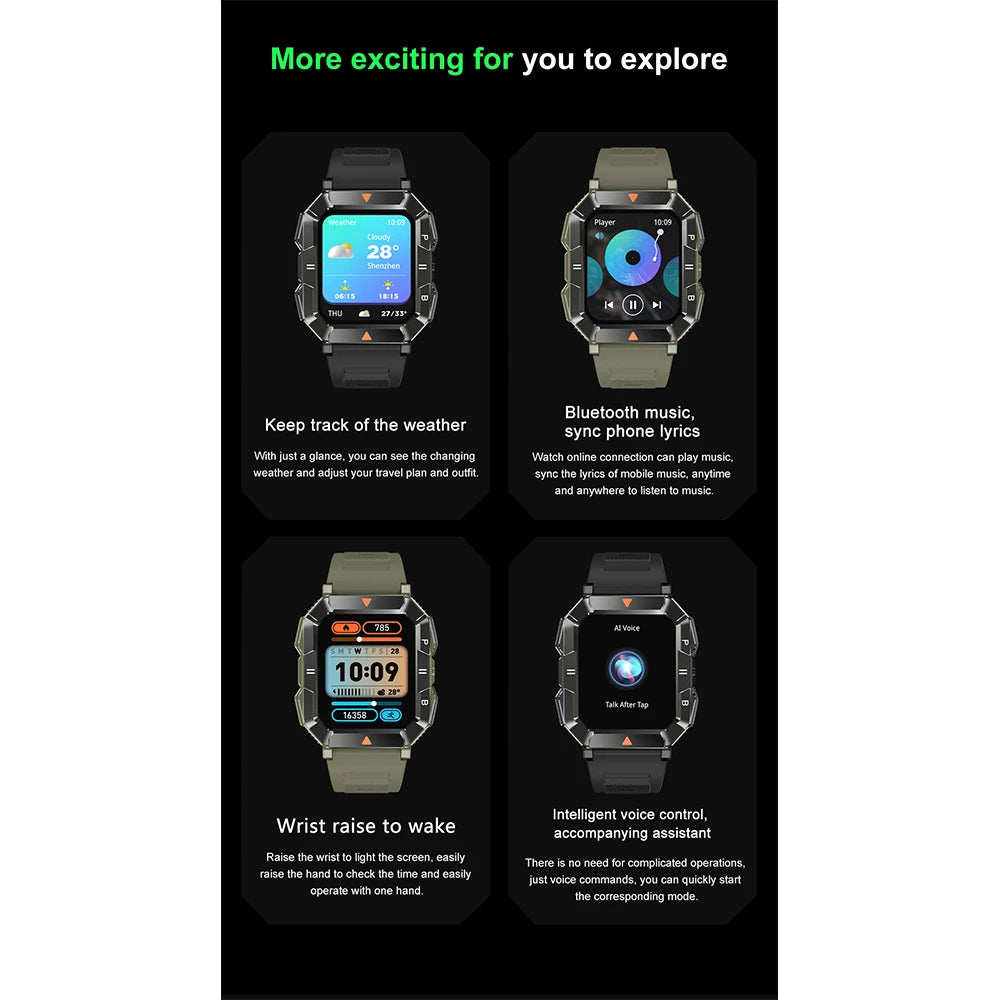 Silica Gel Waterproof Android Square Shaped Bluetooth Smartwatch
