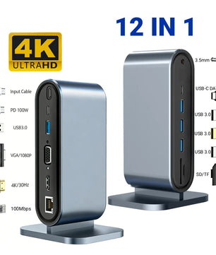 12-IN-1 Metallic Type-C HDMI Compatible RJ45 Docking Station