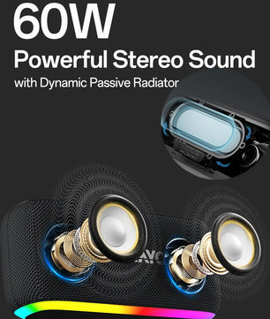 6600mAh Bluetooth 60W Powerful Sound Waterproof Speaker