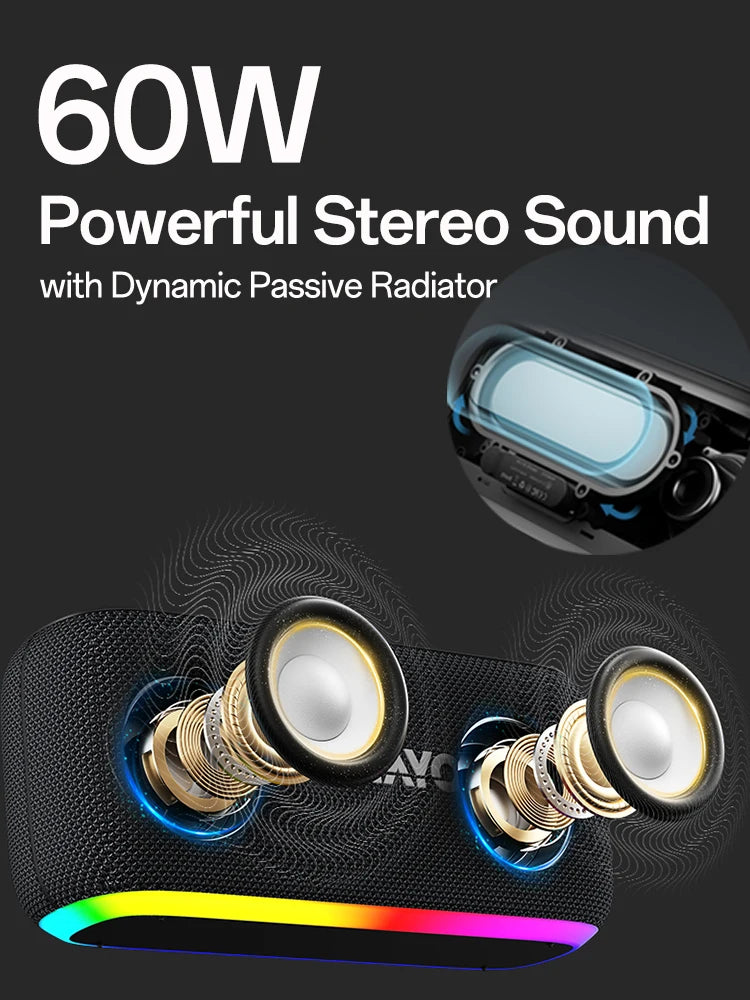 6600mAh Bluetooth 60W Powerful Sound Waterproof Speaker