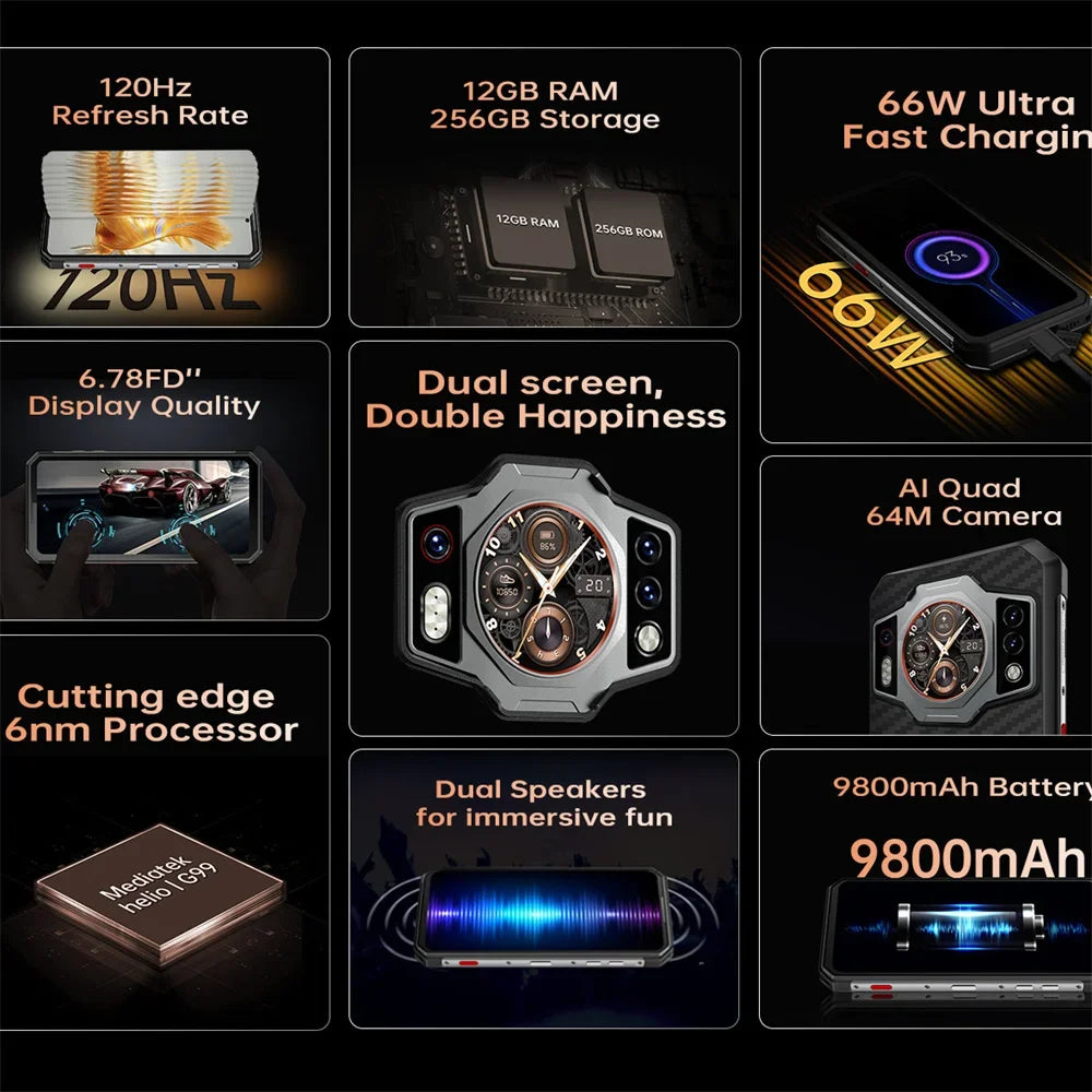 9800mAh 6.78" 12GB 256GB Android WP21 Rugged 4G Smartphone