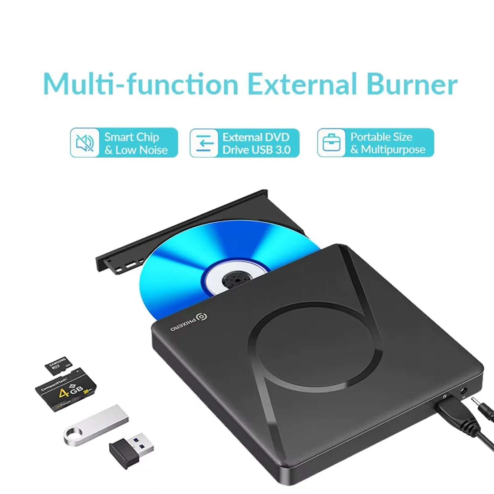 USB 3.0 External Blu Ray DVD 3D Slim Optical Drive