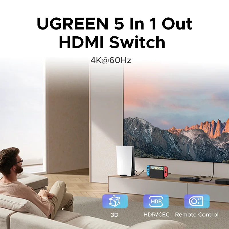 Ugreen HDMI Switch 5 In 1 Remote Control for PS5/PS4