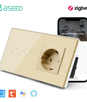 Bseed 16A Alloy 3 Gang Crystal Glass Panel Wall Light Touch Switch