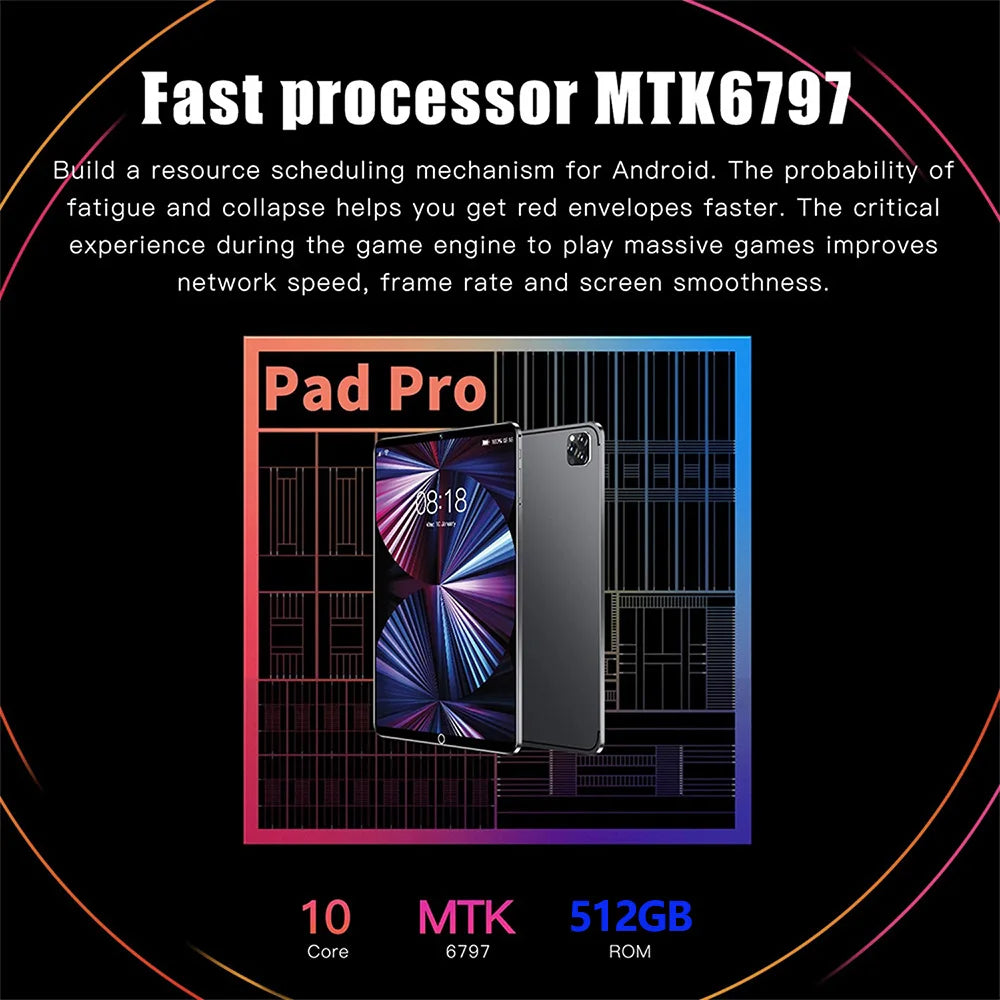 Sauenaneo 10.1-inch Android 8 Core 8GB RAM 512GB ROM Dual SIM Tablet
