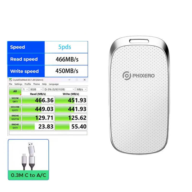 128GB USB 3.2 External Type-C Solid State Drive For Laptop