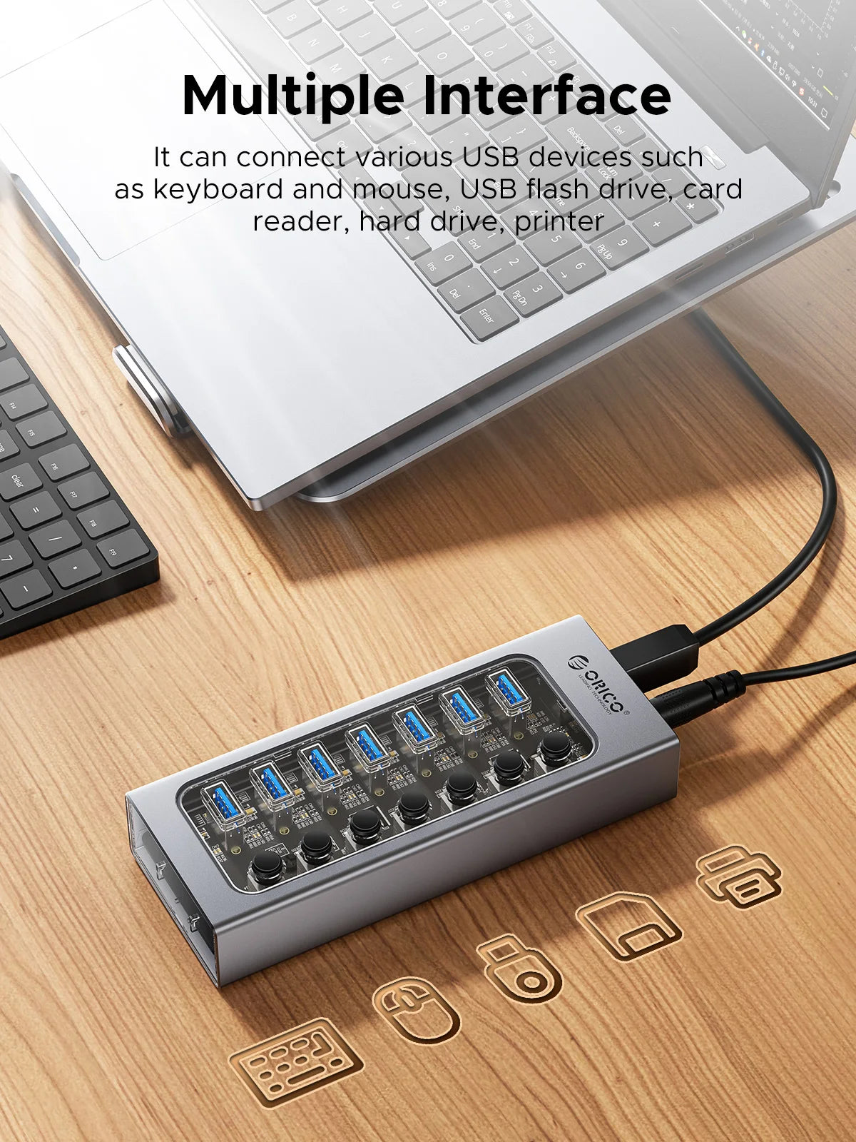 Orico 7-IN-1 Aluminum Alloy USB 3.0 Splitter Docking Station Hub