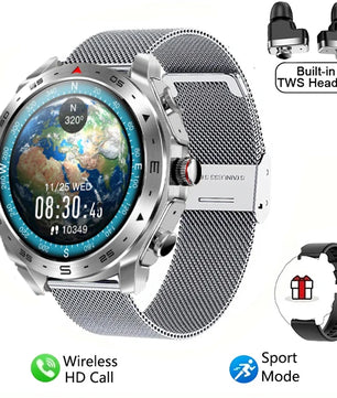 2-In-1 Waterproof Alloy AMOLED Display Smartwatch With Earphones