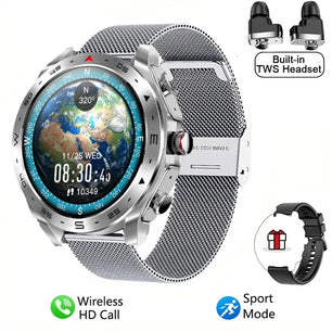 2-In-1 Waterproof Alloy AMOLED Display Smartwatch With Earphones