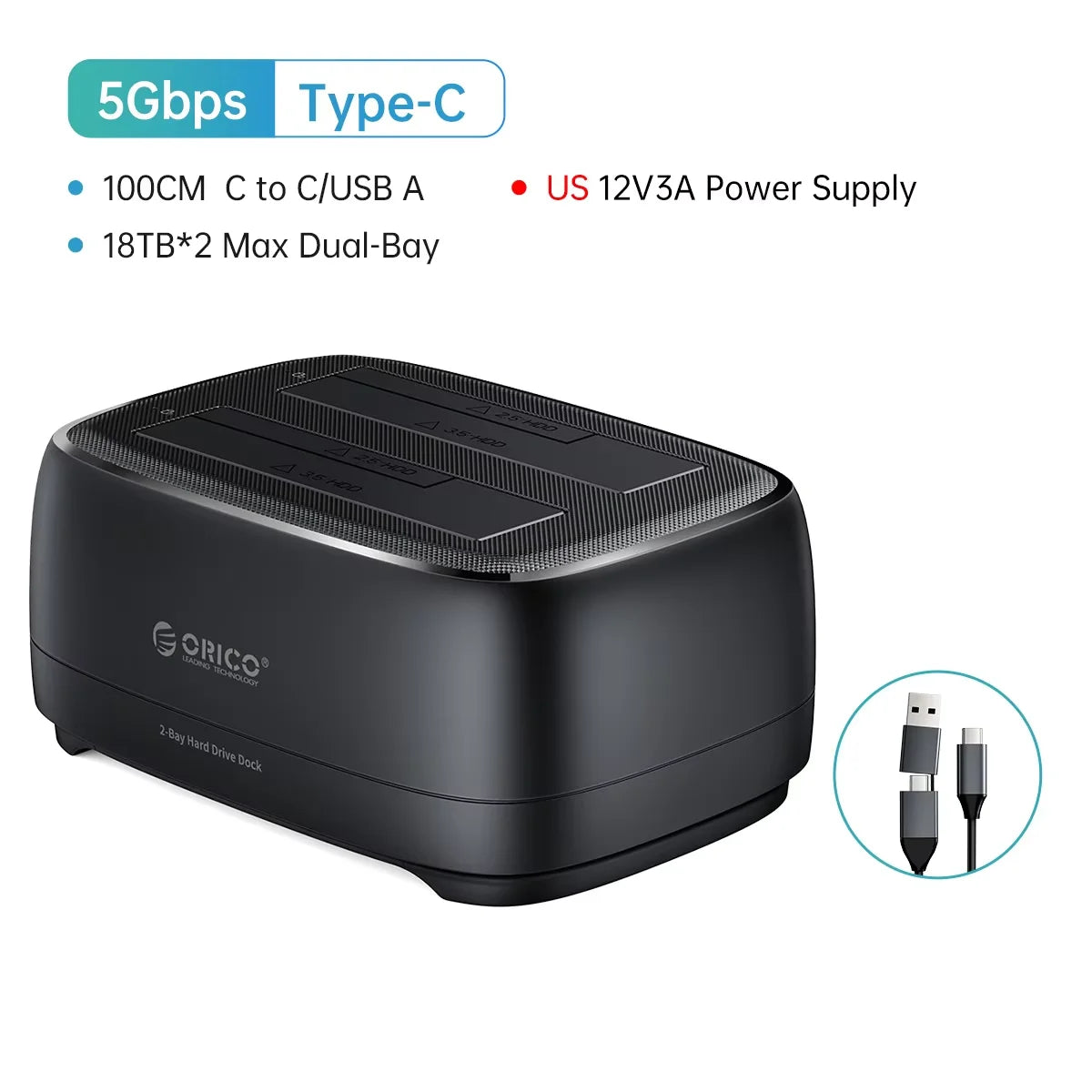 Plastic USB 3.0 3.5 Inch Type-C Dual Bay Hard Drive