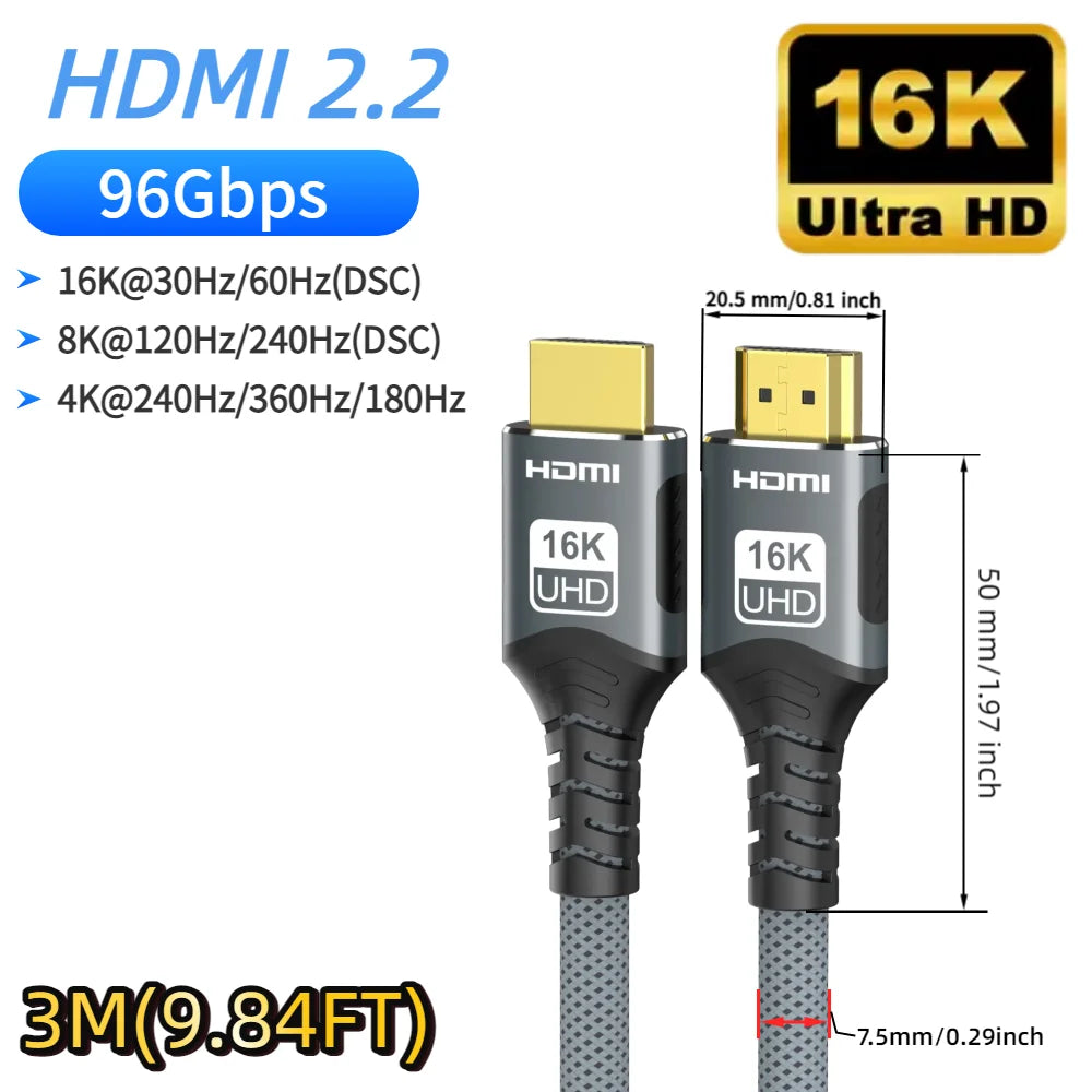 Aluminium 7.3mm 48Gbps HDMI-Compatible 2.1 Cable For Laptop