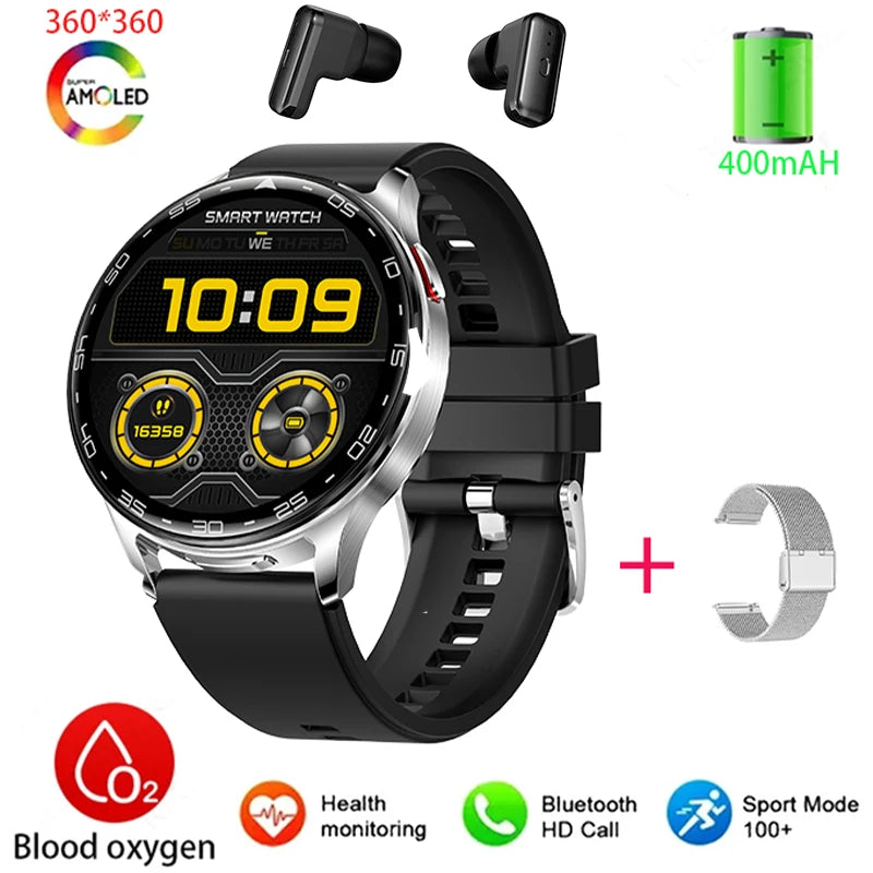 2-In-1 Bluetooth Earphones With Alloy AMOLED Display Smartwatch