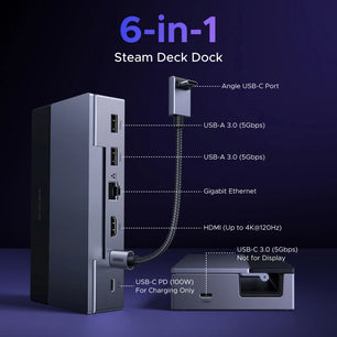 Ugreen 6-IN-1 Metal Type-C Hub Steam Deck Docking Station