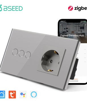 Bseed 16A Alloy 3 Gang Crystal Glass Panel Wall Light Touch Switch