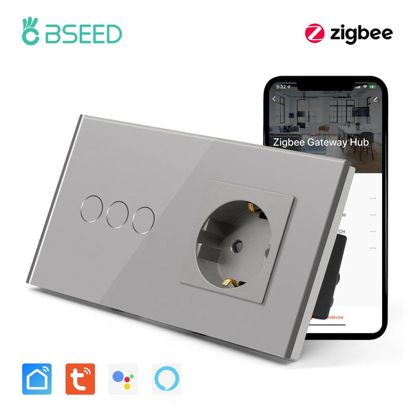 Bseed 16A Alloy 3 Gang Crystal Glass Panel Wall Light Touch Switch