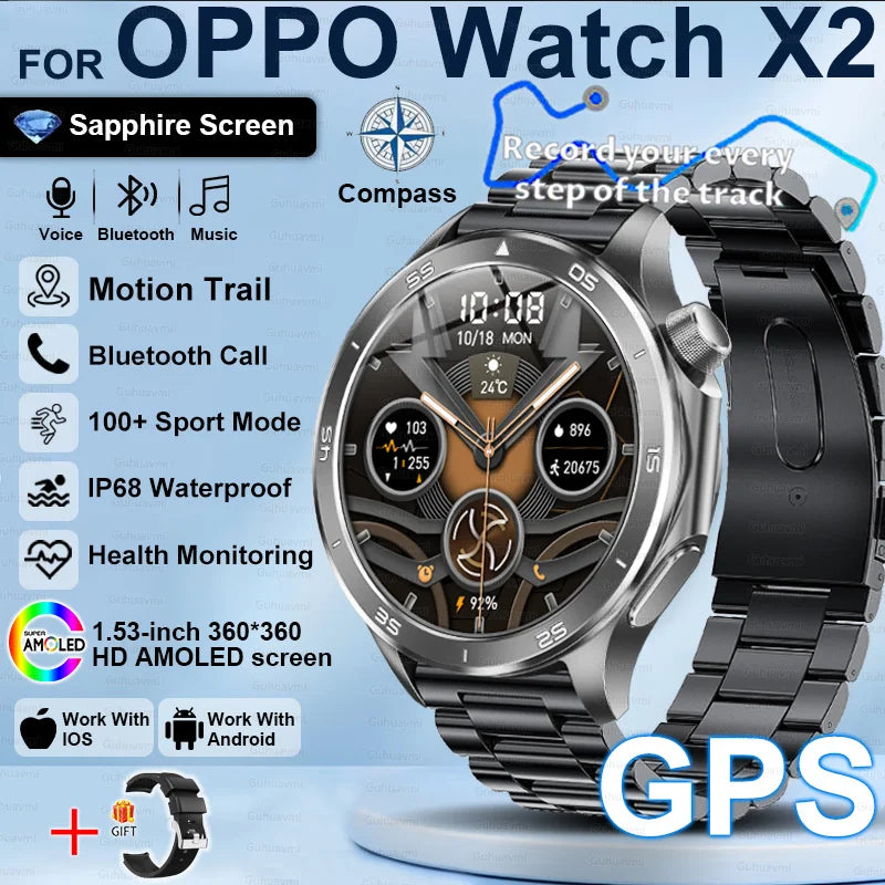 Steel Waterproof Android On-Wrist Round Shape Smartwatch