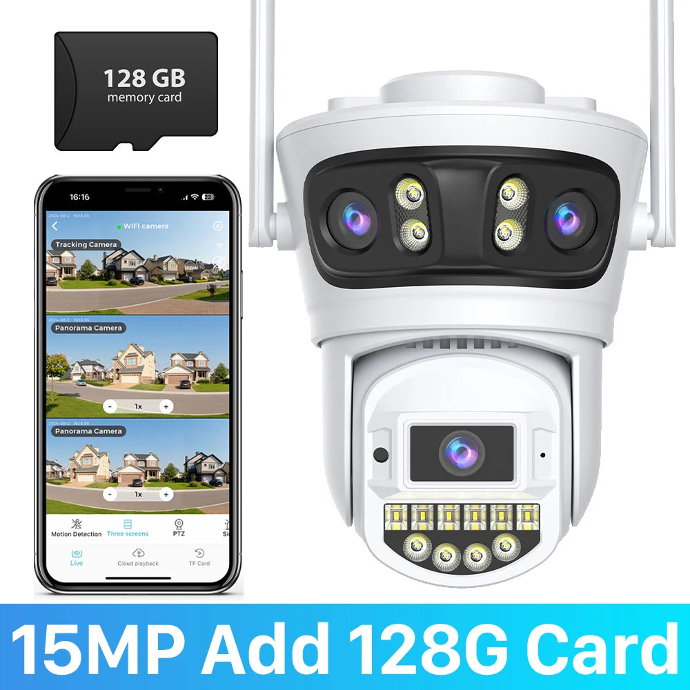 IP66 15MP 5G Wifi Three Lens Surveillance Dome Camera