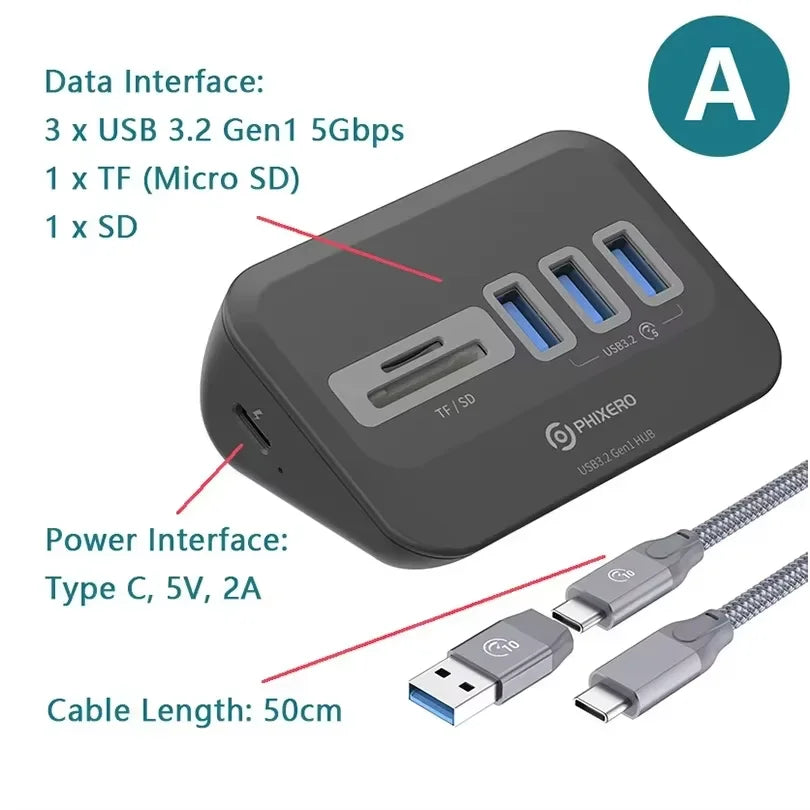 USB 3.2 Type C USB 3.0 Adapter Docking Station with SD Card for Laptop PC