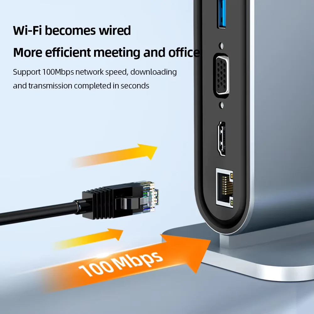 12-IN-1 Metallic Type-C HDMI Compatible RJ45 Docking Station