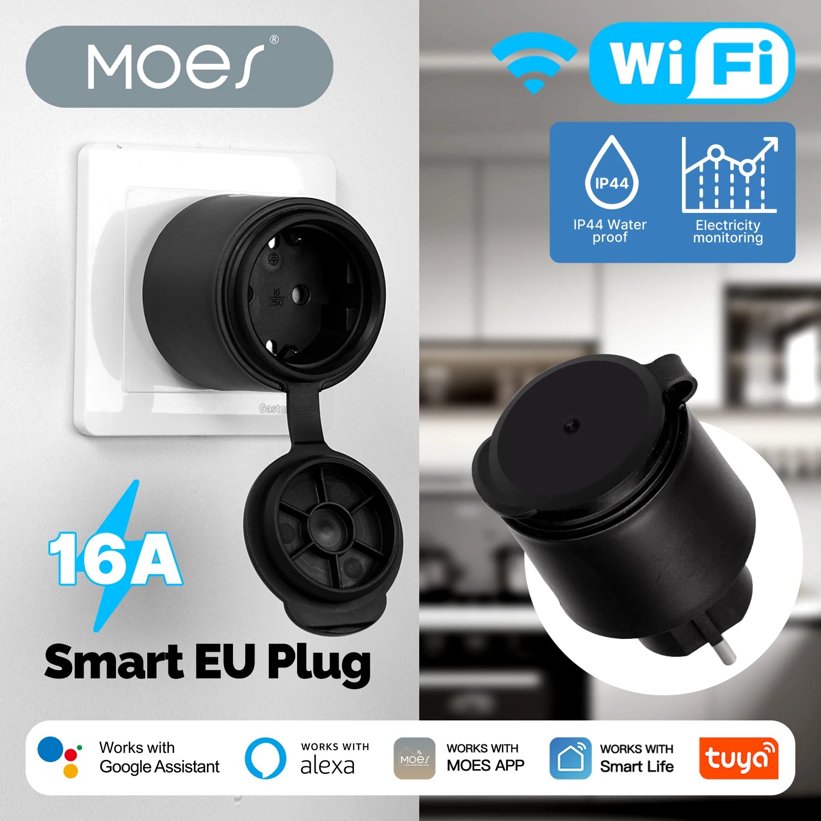 MOES 16A EU Socket WiFi Smart Plug with Alexa Google Home