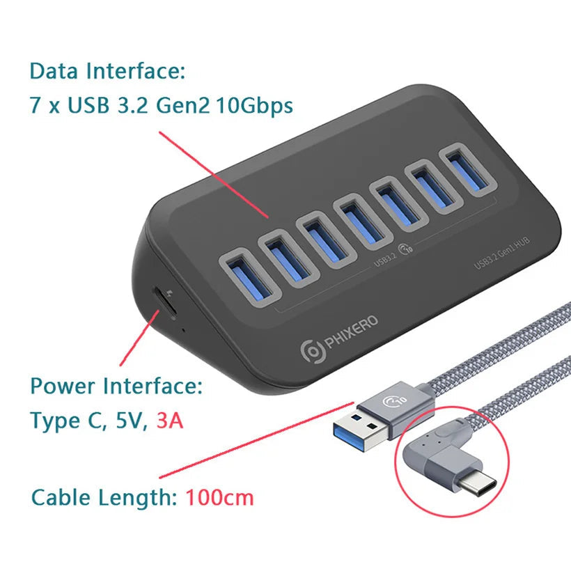 10Gbps Aluminum Alloy USB 3.2 Multi Port Docking Station Hub