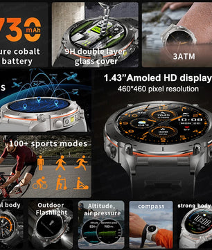 Fine Steel Waterproof Android Round Shaped Bluetooth Smartwatch