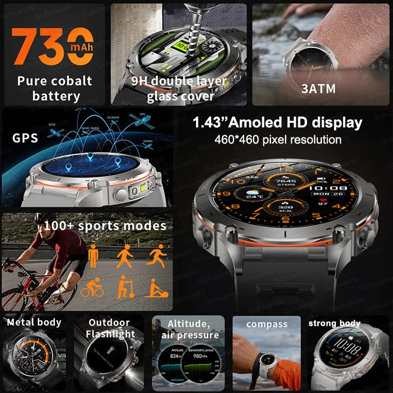 Fine Steel Waterproof Android Round Shaped Bluetooth Smartwatch