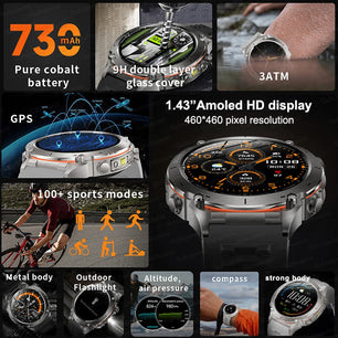 Fine Steel Waterproof Android Round Shaped Bluetooth Smartwatch